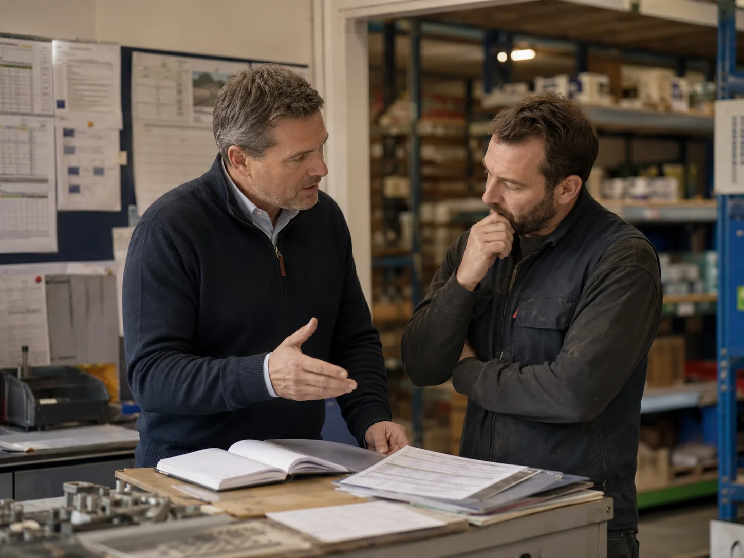 Two people reviewing a practical business issue together.